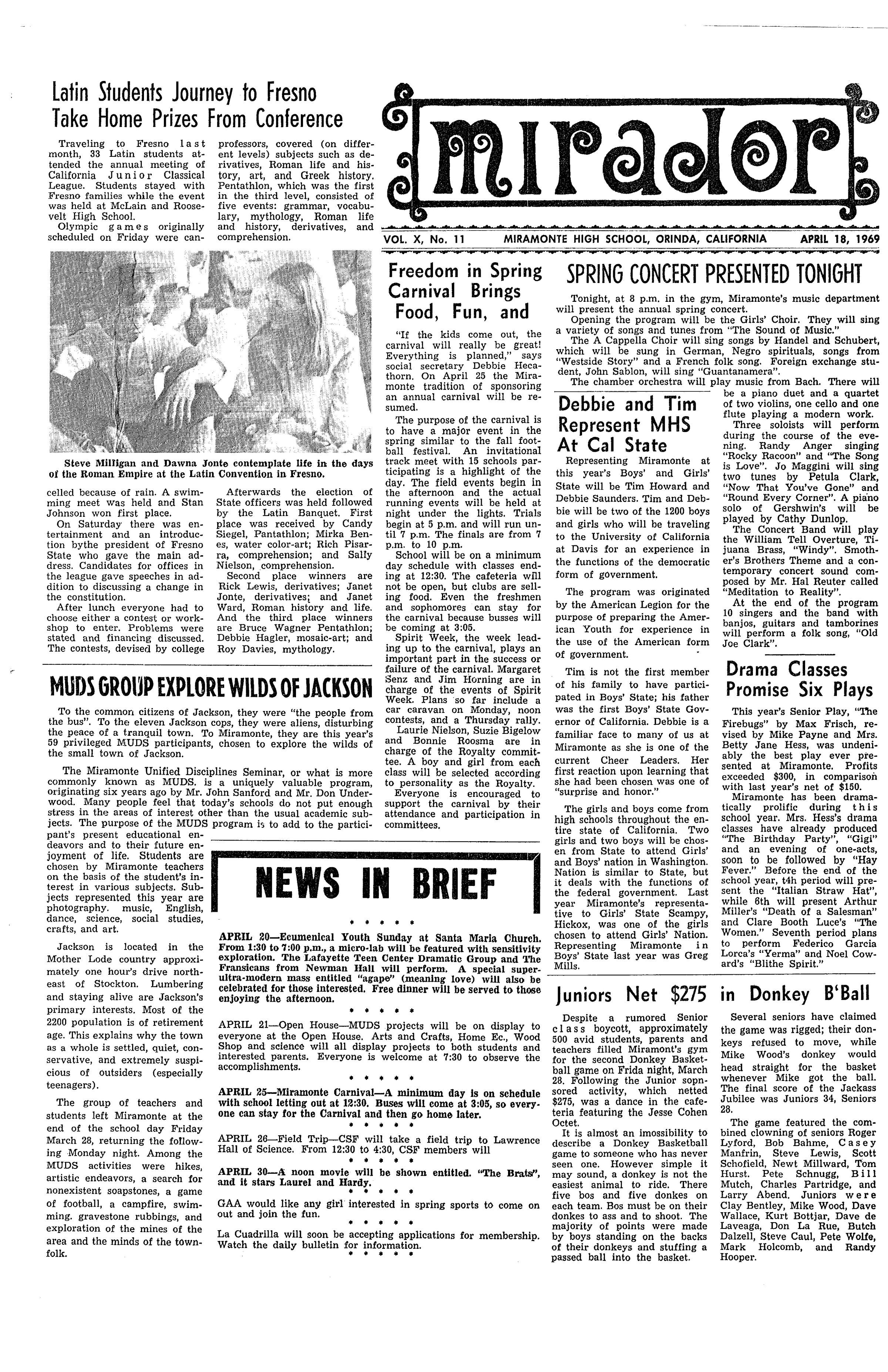 Mirador, April 1969: This pdf file contains the April 18, 1969 edition of this newspaper. Click on the image to read the entire file