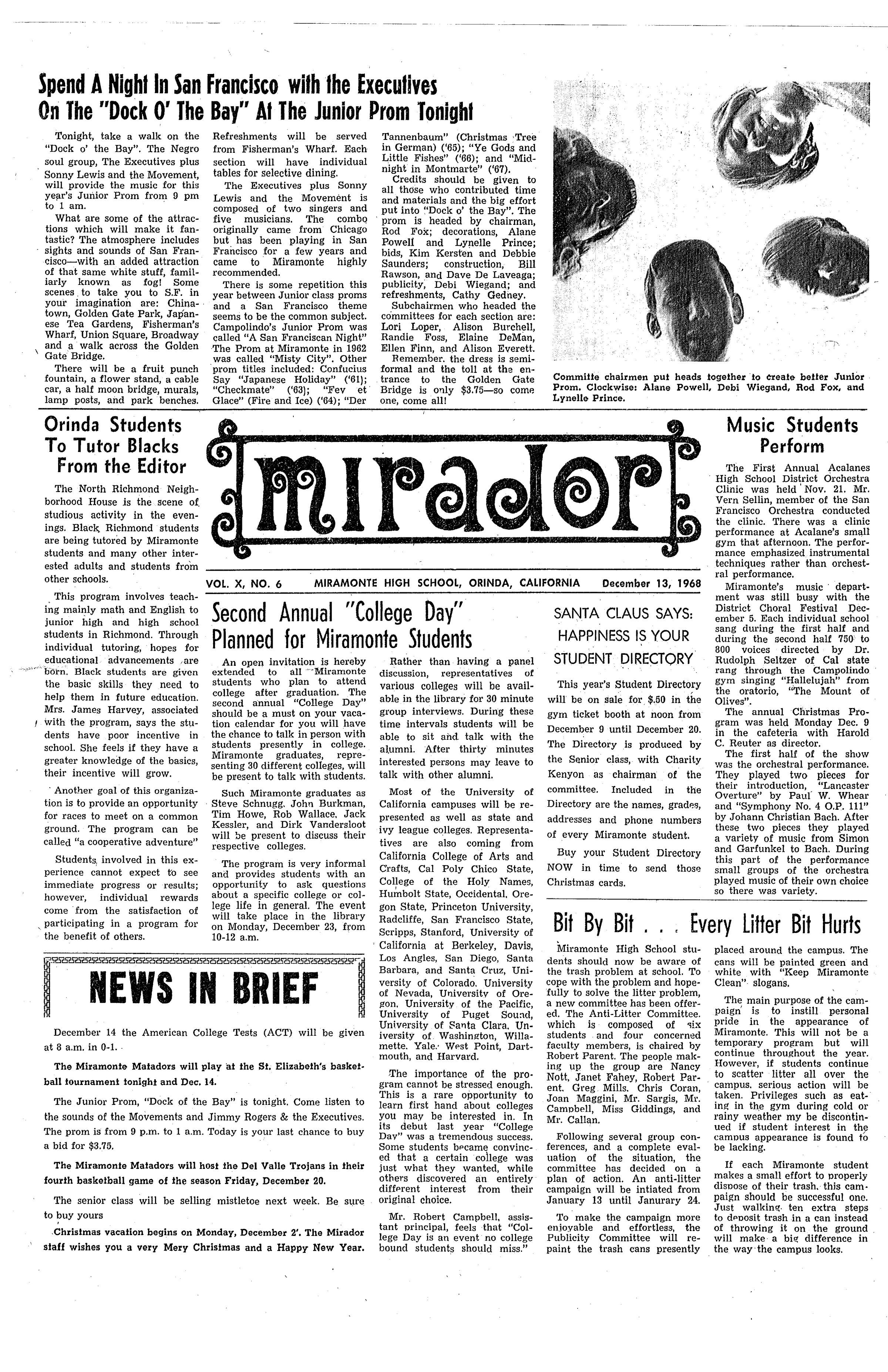 Mirador December 1968: This pdf file contains the December 13, 1968 edition of this newspaper. Click on the image to read the entire file.