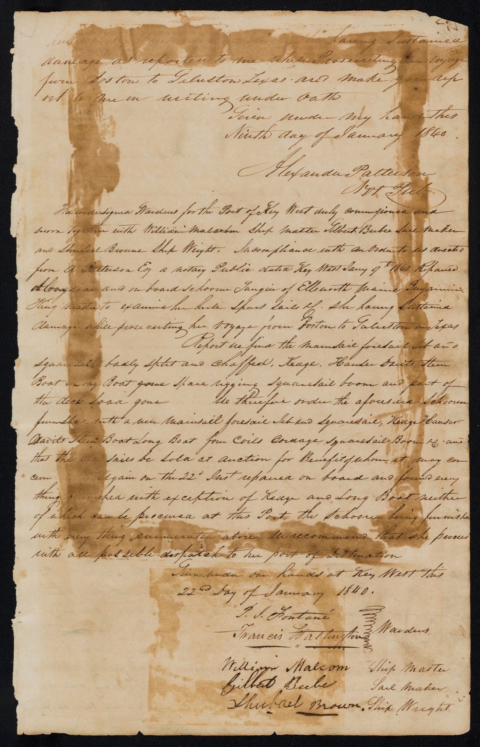 Alexander Patterson's Notary Public Logbook of Wrecked Vessels, 1837 - 1858