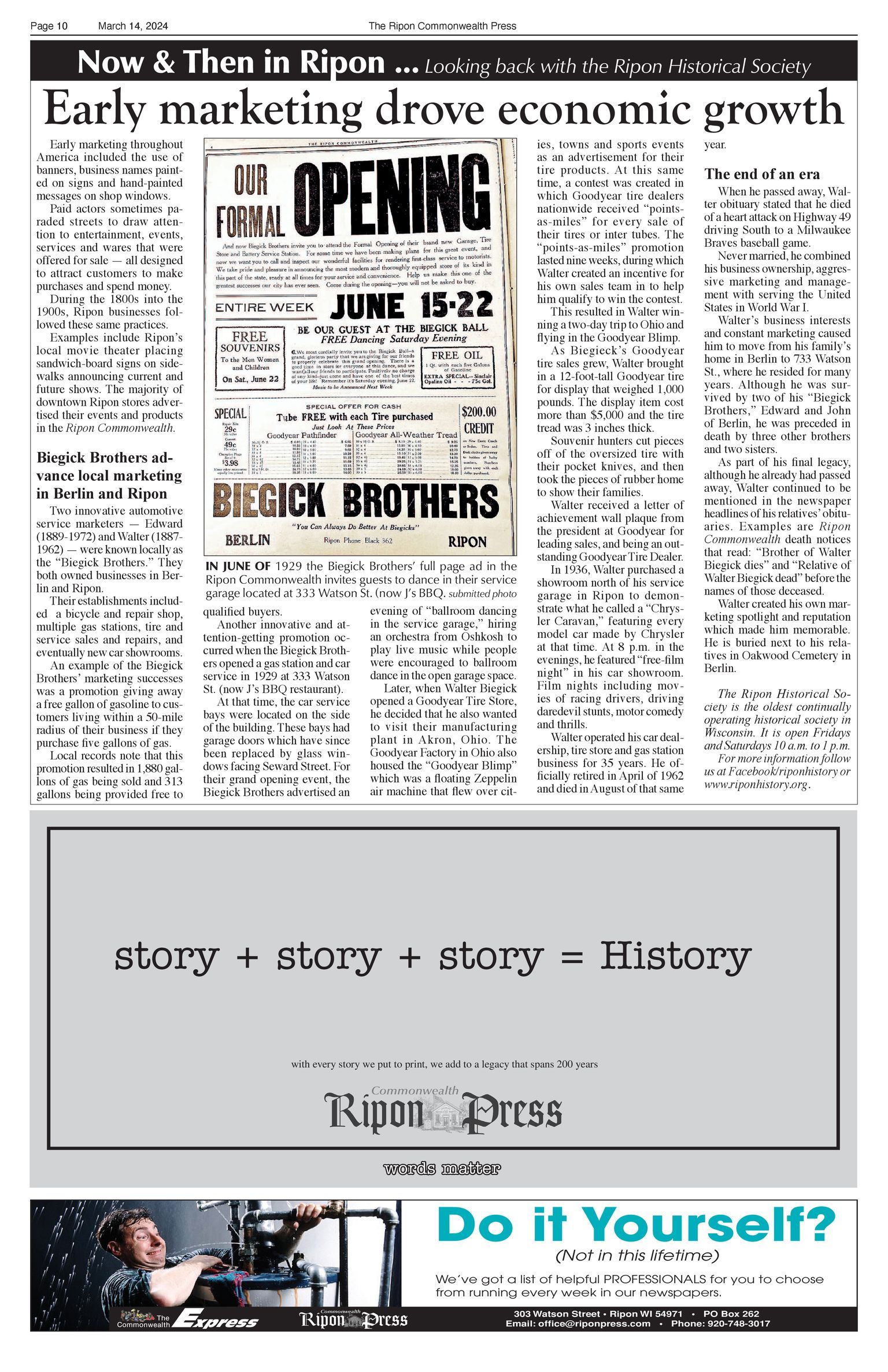Now & Then in Ripon: Looking Back with the Ripon Historical Society: 2024