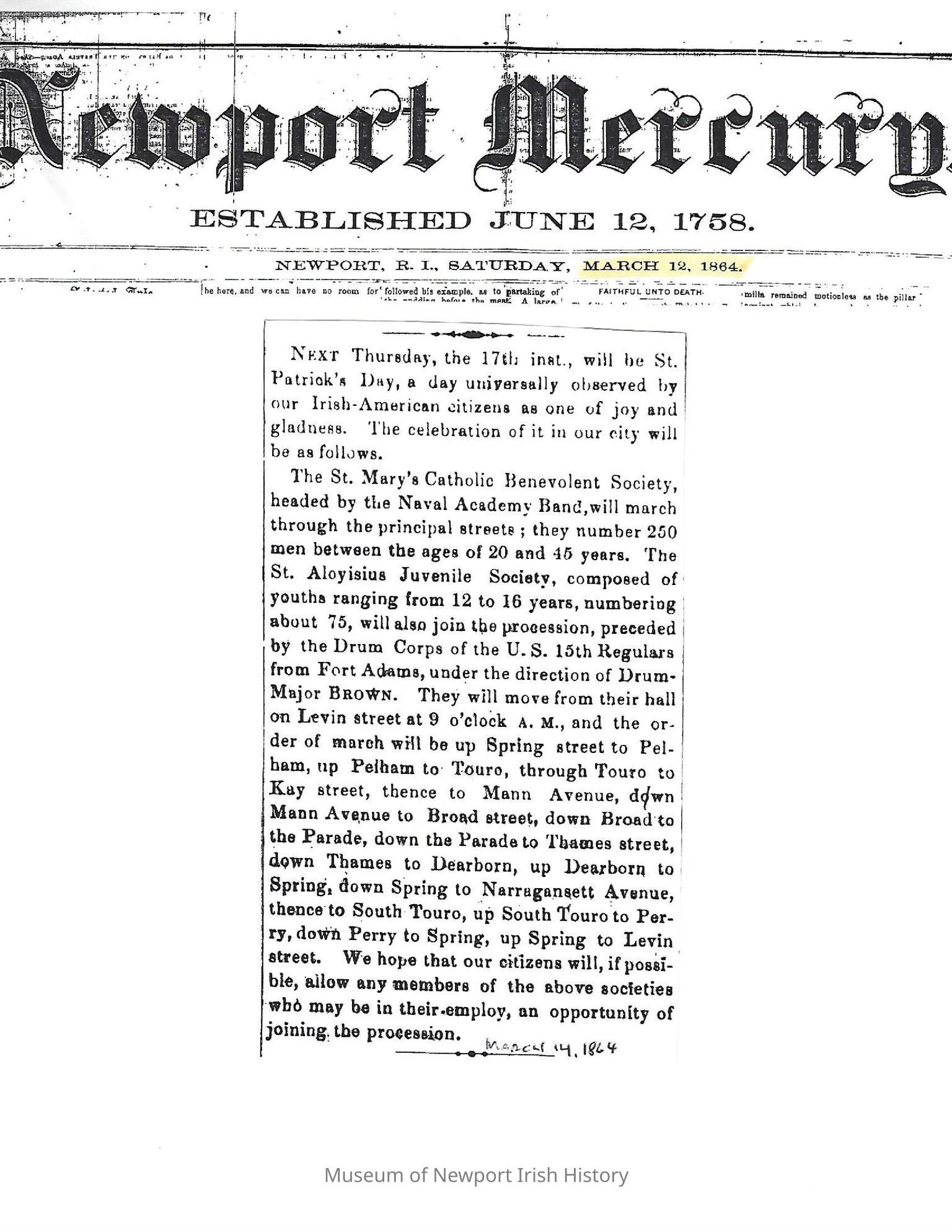 Local Newspaper Articles:  1842 - 1865