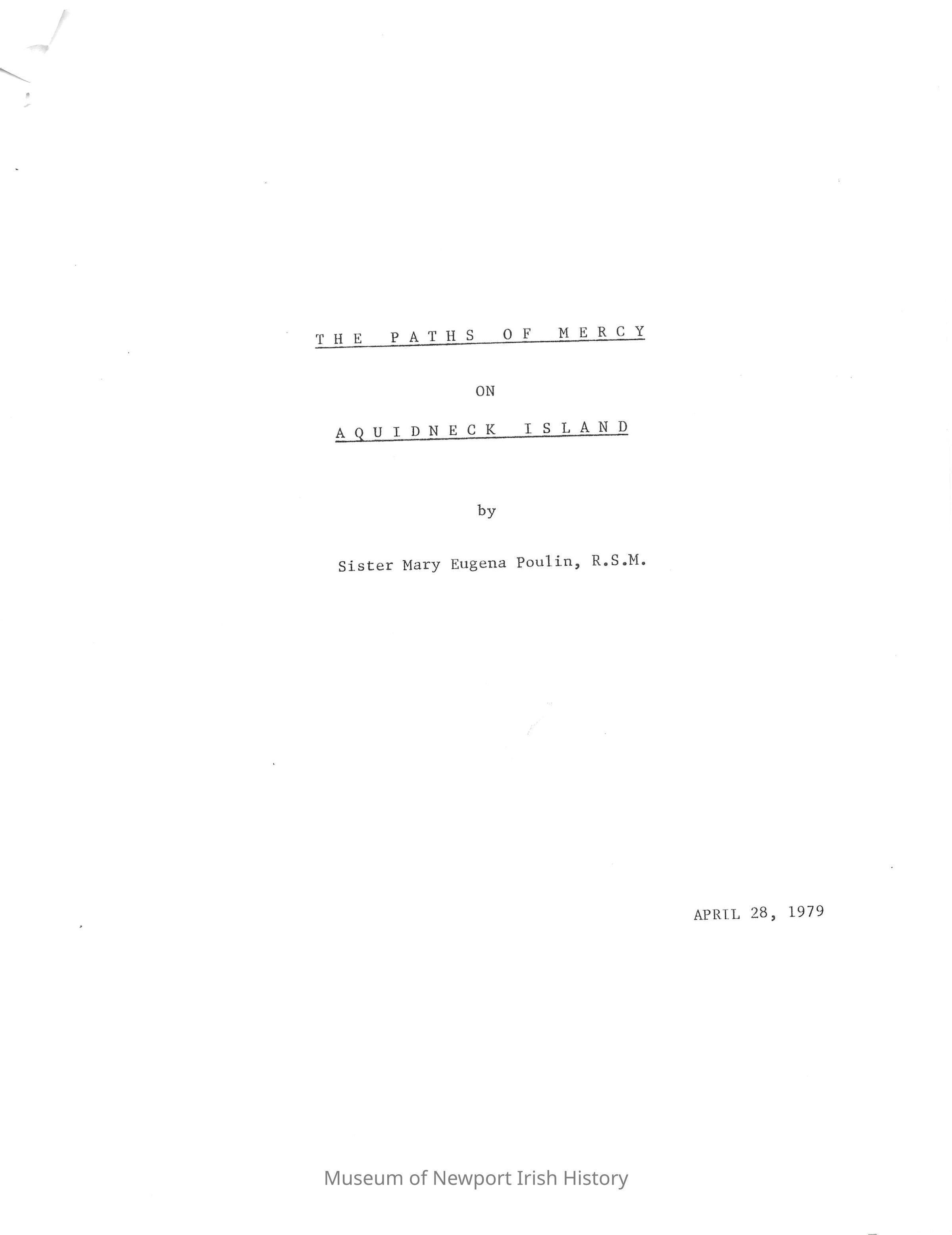 Written by Sister Mary Eugenia Poulin RSM: Research paper