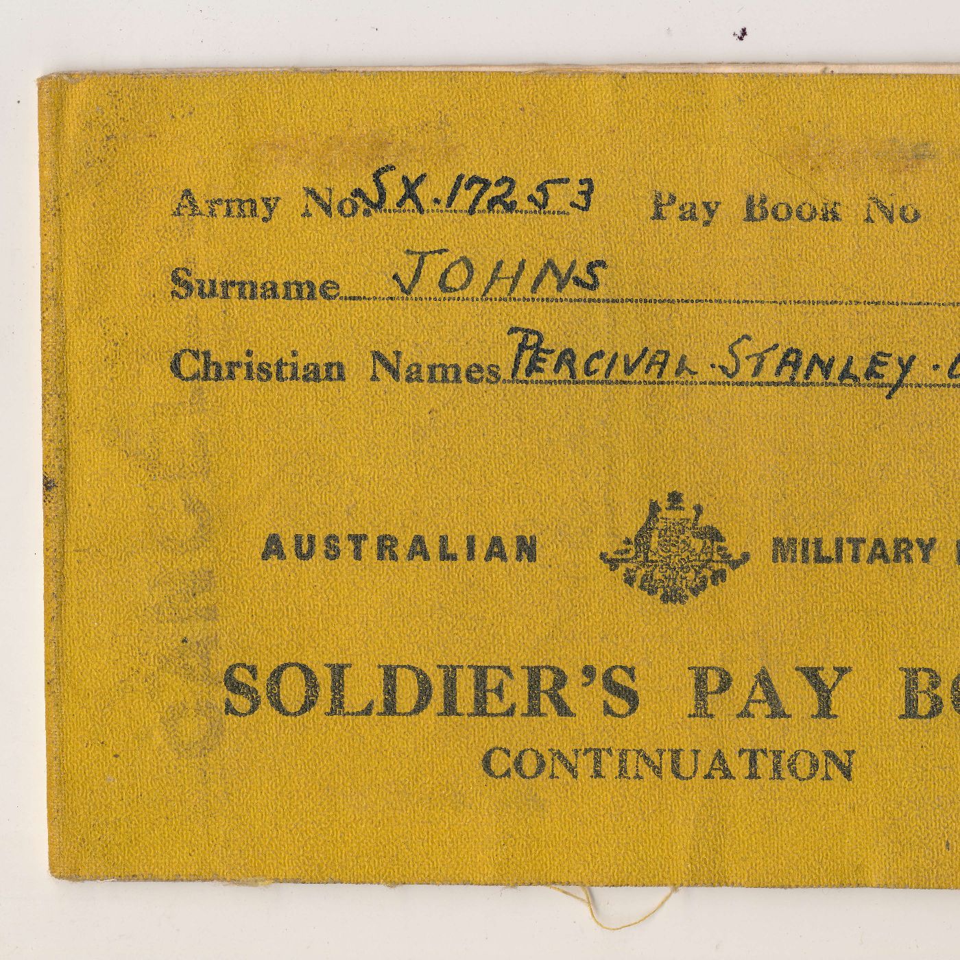 2023.38.2: PDF of Continuation Pay Book issued to SX17253 Percival Stanley Graham Johns.
