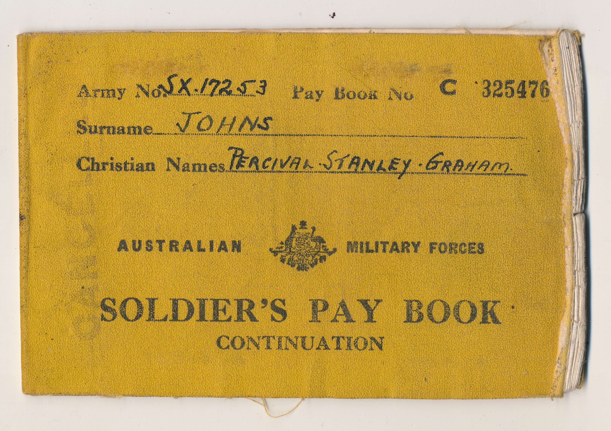 2023.38.2: PDF of Continuation Pay Book issued to SX17253 Percival Stanley Graham Johns.