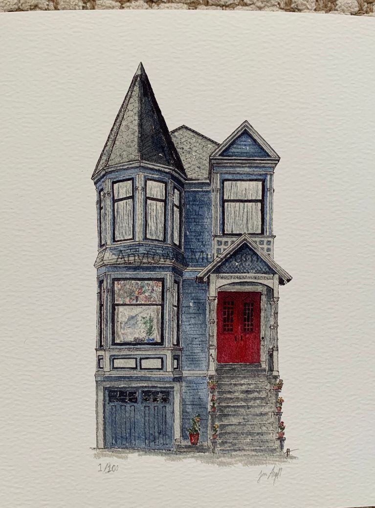 Digital Print of a Watercolor Painting (blue house)