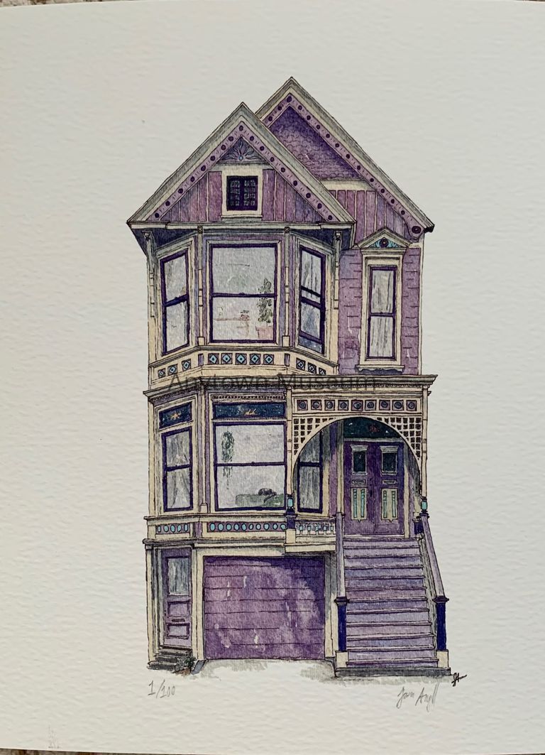 Digital Print of a Watercolor Painting (Purple House)