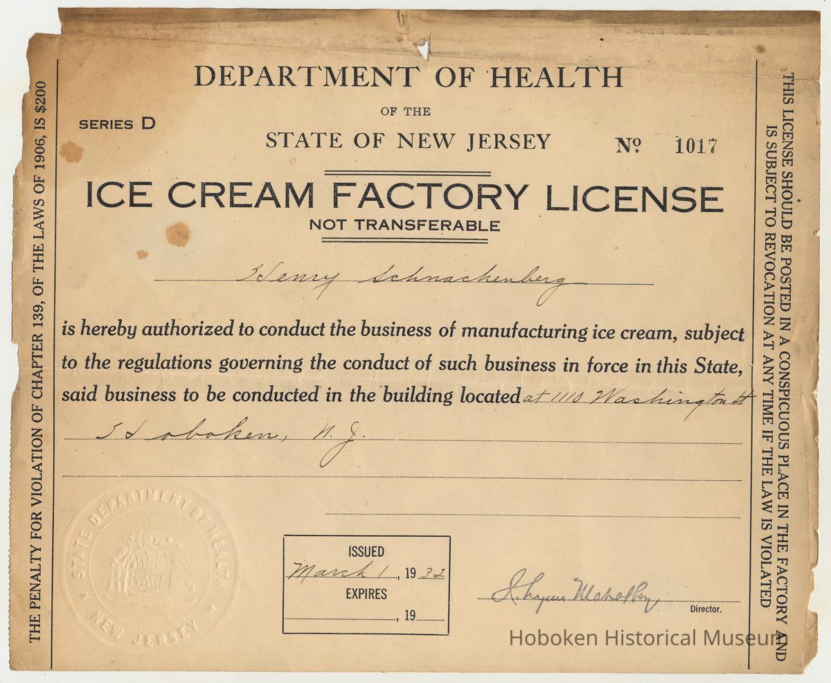 1932 Ice Cream Factory License