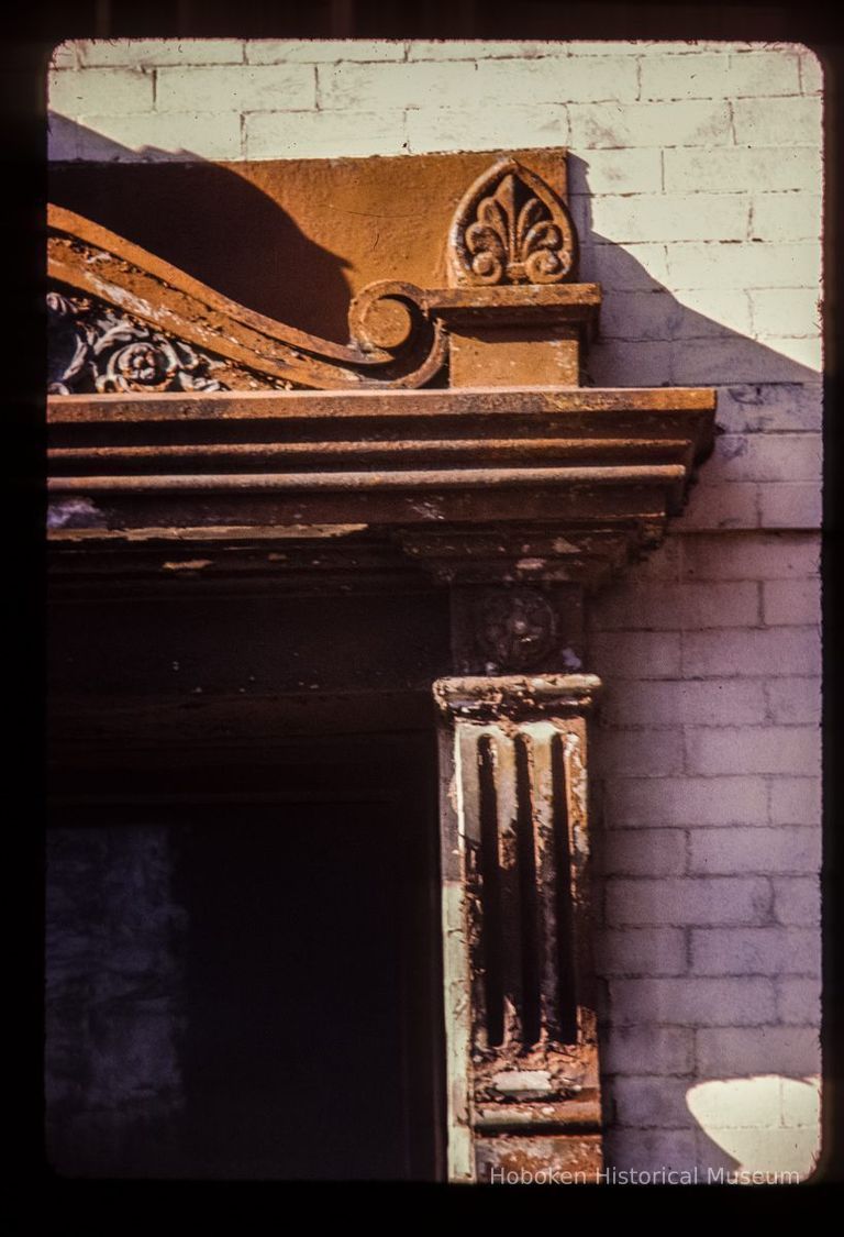 Color slide of detail view of pediment, finial and bracket on a building at an unidentified location picture number 1