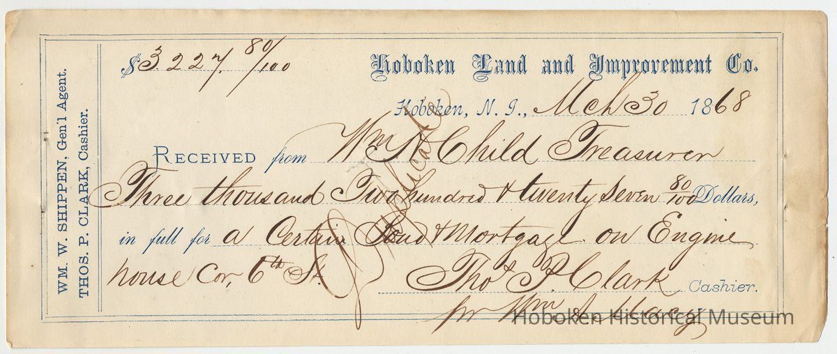 Receipt from Hoboken Land and Improvement Co.