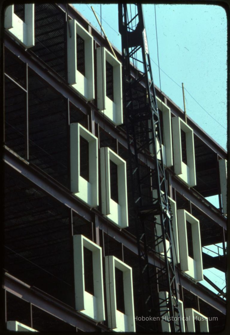 Color photo of facade under construction of the north wing of Saint Mary Hospital, Hoboken, September 1976. picture number 1