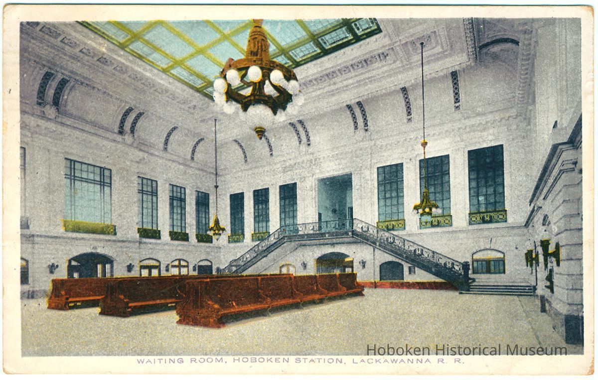 Digital image of postcard of the Waiting Room, Hoboken Station, Lackawanna Rail Road, 1917. picture number 1