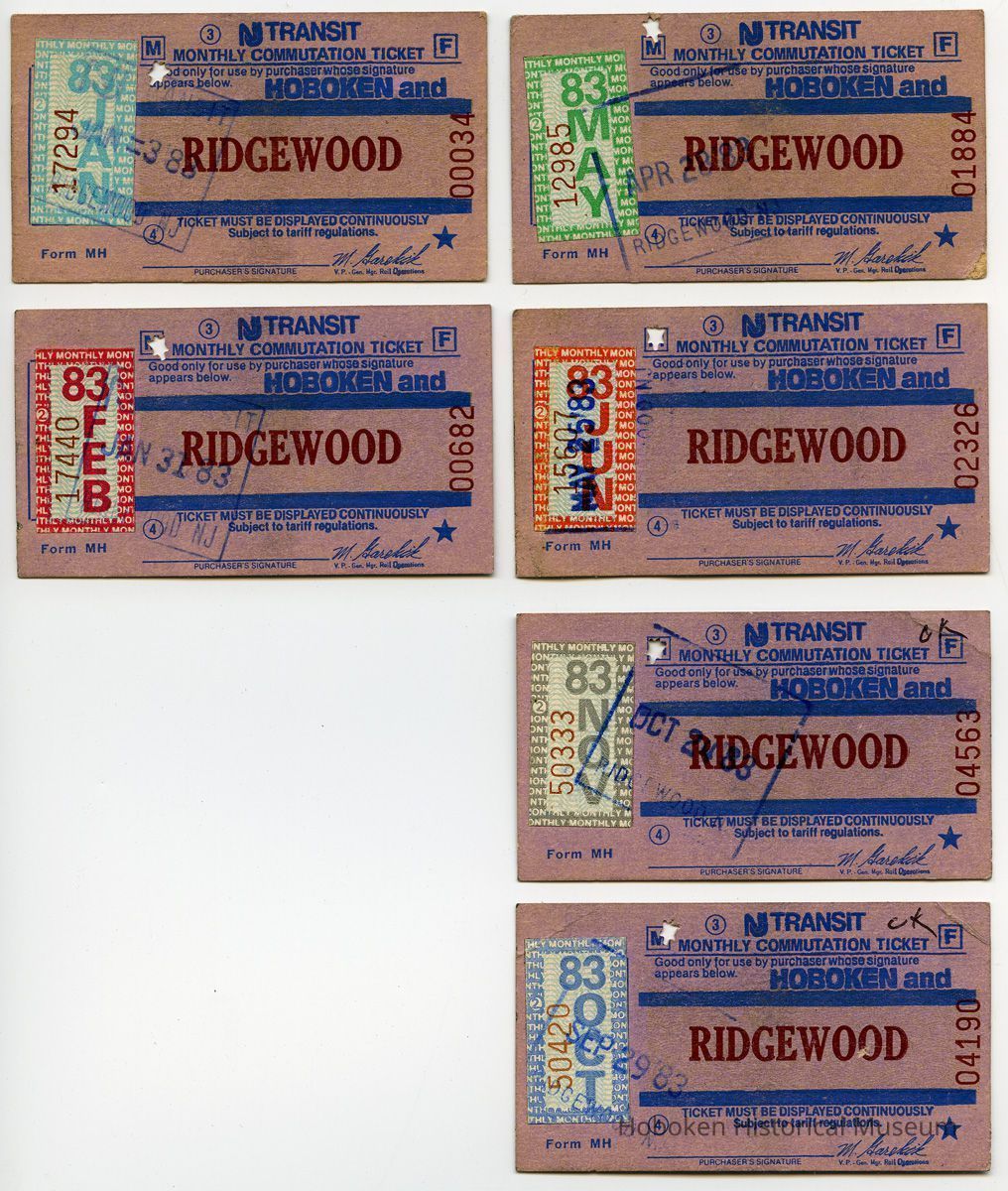 1983 six NJ Transit monthly commutation tickets