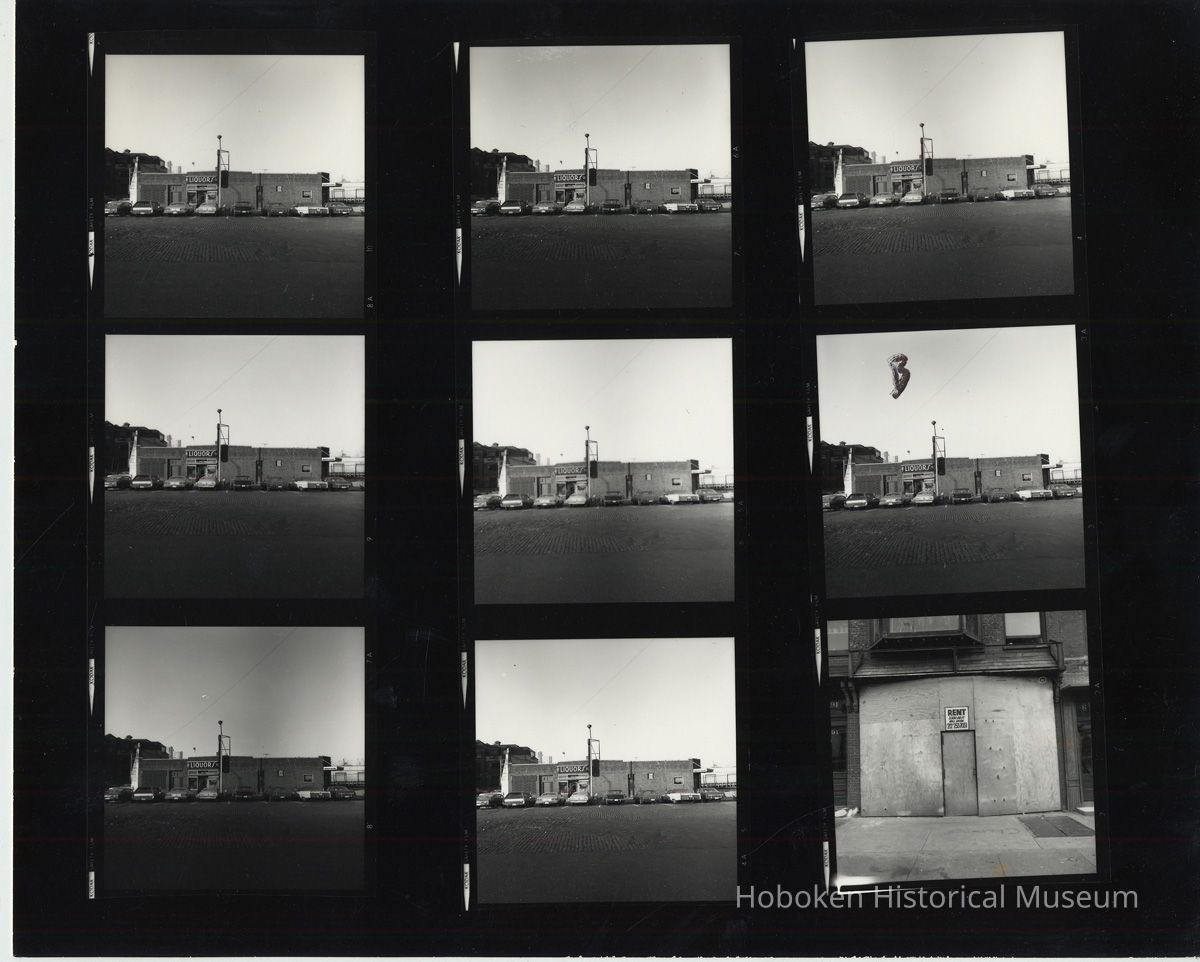 B+W negative contact sheet of images of Hoboken taken by John Conn. no date, [1976]. picture number 1