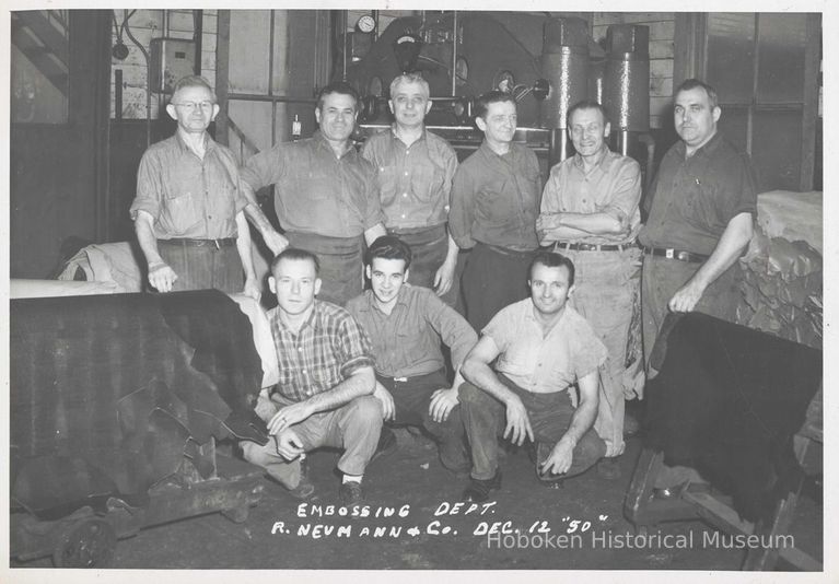 B+W photo of R. Neumann & Co. embossing department, Hoboken, December 12, 1950. picture number 1