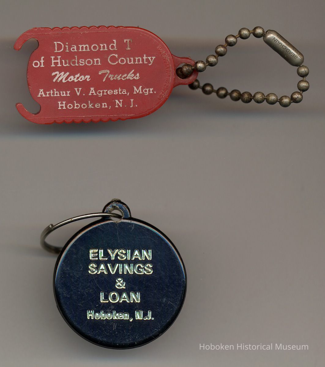 Key chain: Diamond T of Hudson County; key tag: Elysian Savings & Loan, both Hoboken. 1950s-1980s. picture number 1
