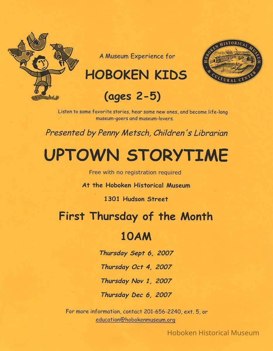 Flier: Uptown Storytime at the Hoboken Historical Museum, Fall 2007. picture number 1