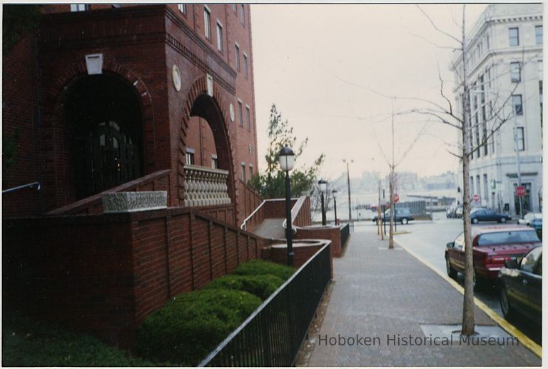 Color photograph of First St. looking towards River St. from Hudson St., Hoboken, no date, ca. 1996-1998. picture number 1