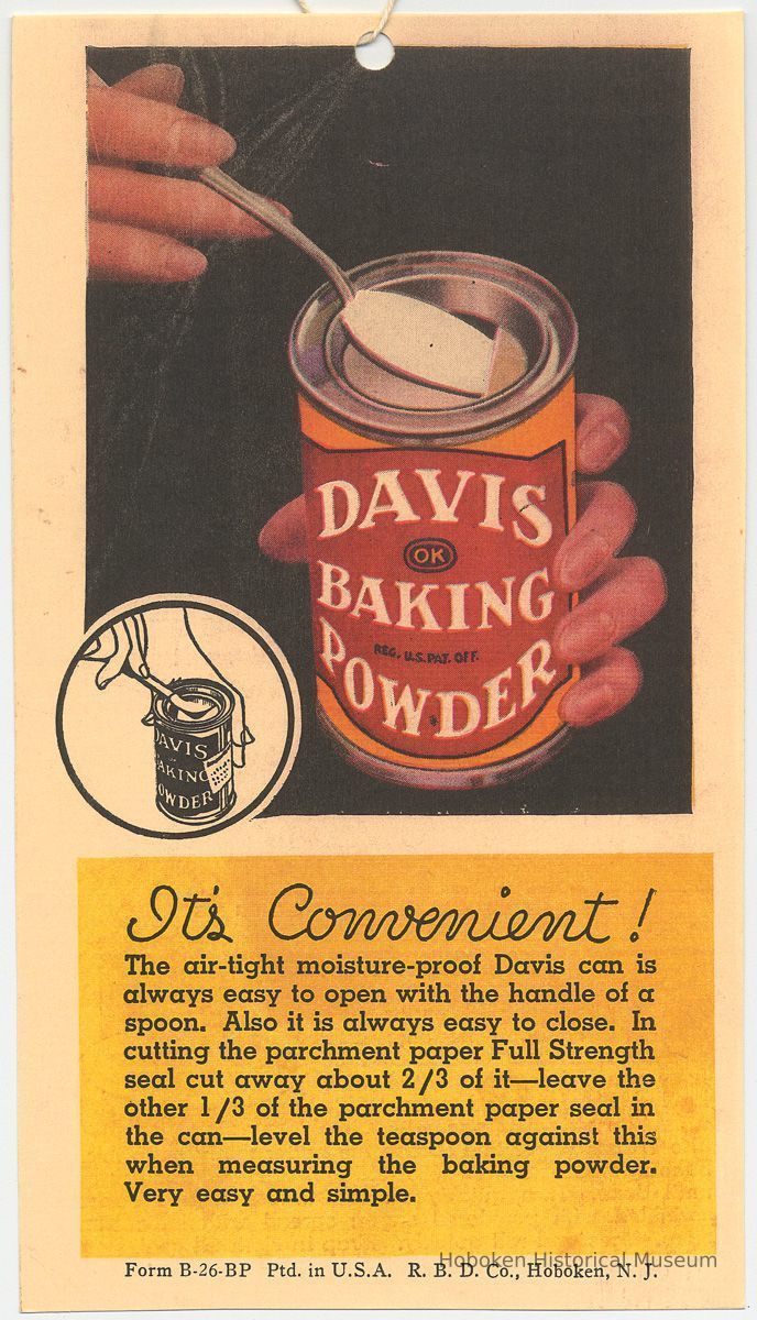 Davis Baking Powder advertising hang tag. R. B. Davis Company, Hoboken, N.J., n.d, circa 1926. picture number 1