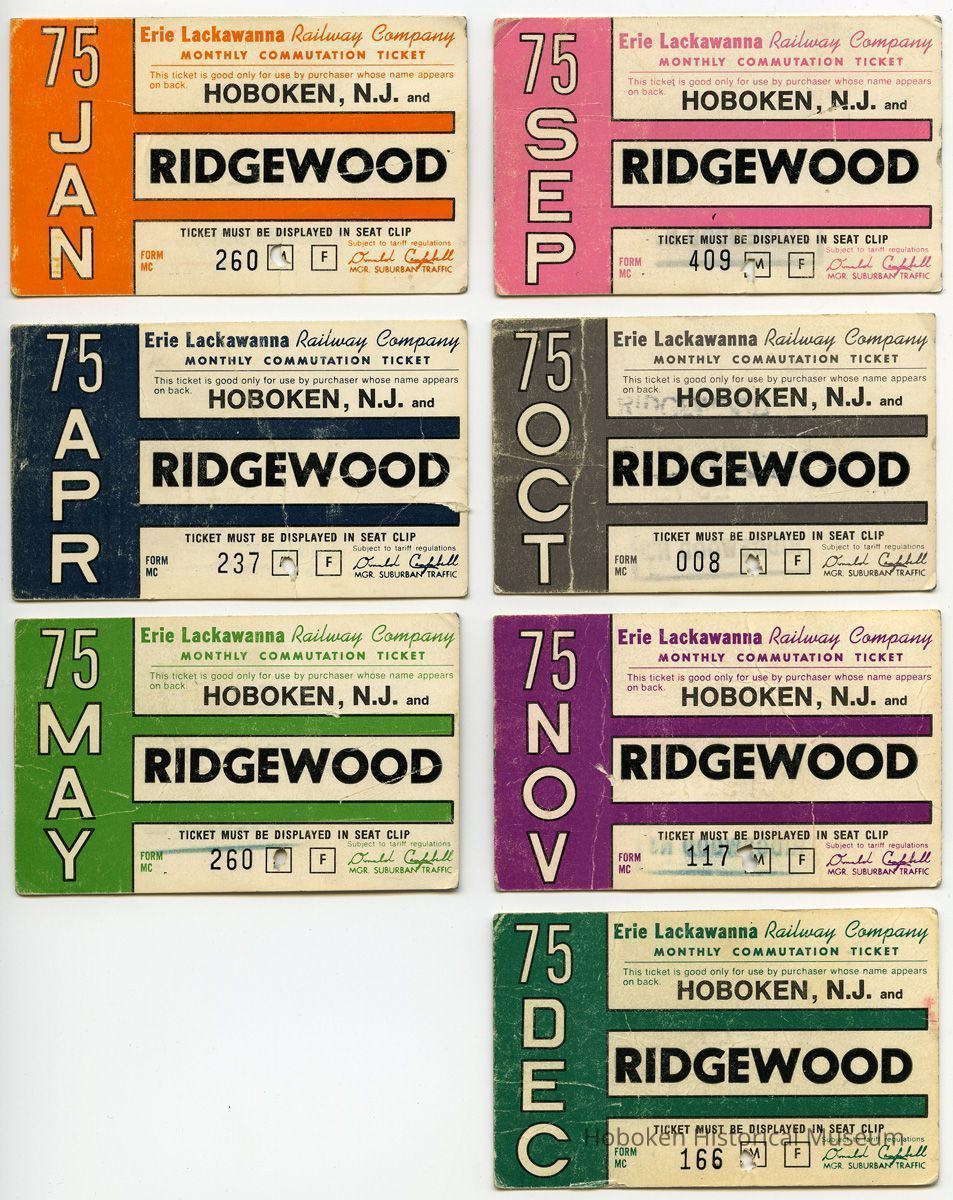 seven 1975 Erie Lackawanna Railway monthly commutation tickets