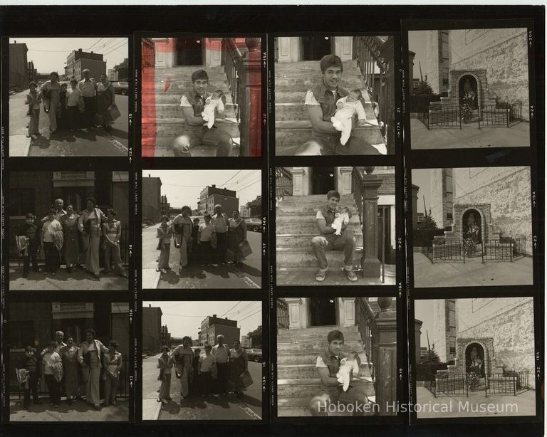 B+W negative contact sheet of images of Hoboken taken by John Conn. no date, [1976]. picture number 1