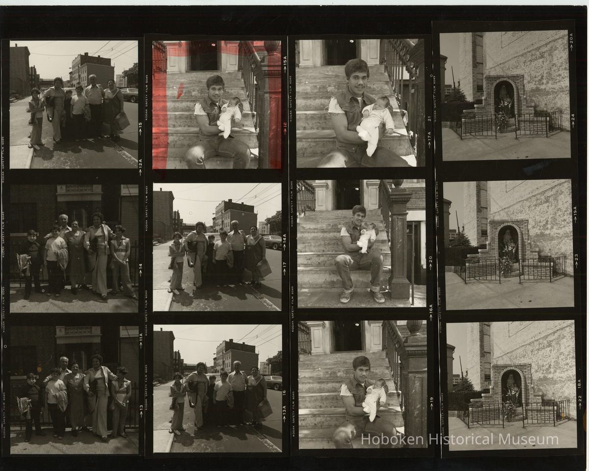 B+W negative contact sheet of images of Hoboken taken by John Conn. no date, [1976]. picture number 1