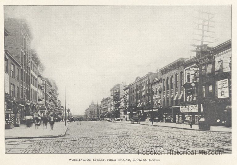 Printed B+W photograph of Washington Street, from Second St., looking south, Hoboken, ca. 1908. picture number 1