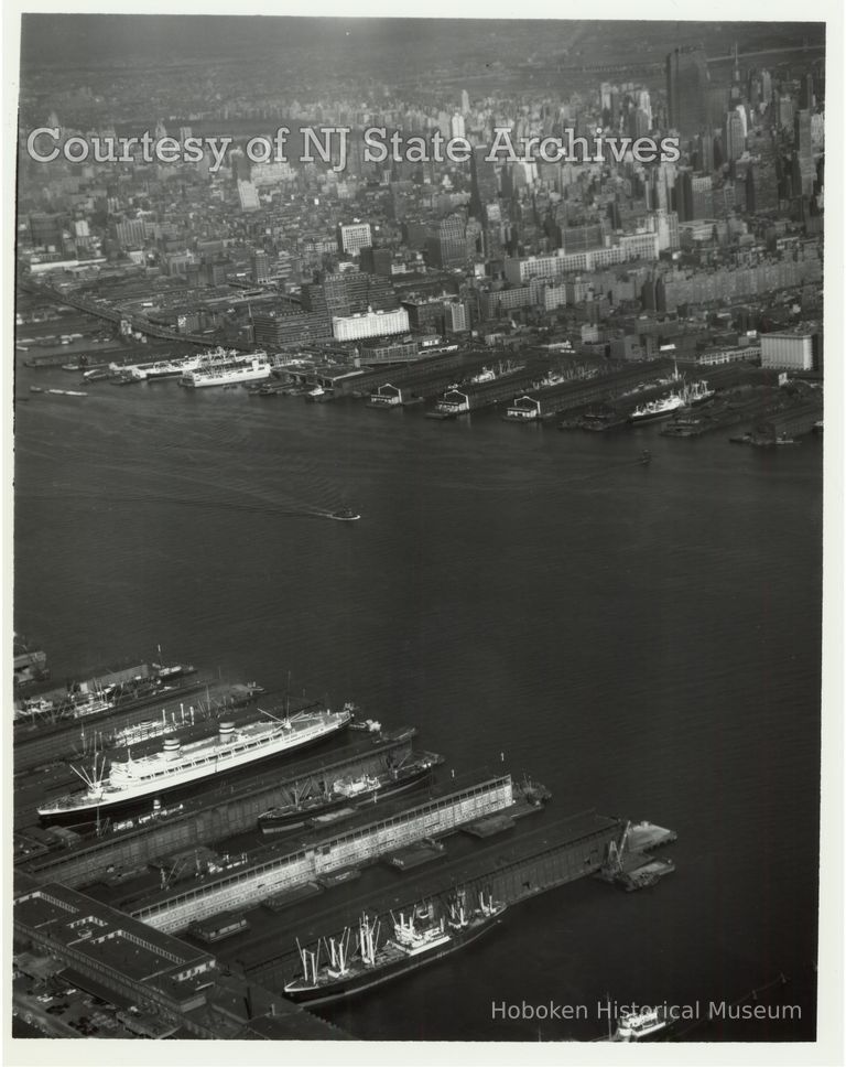 image aerial Holland America Lines piers, Oct. 14, 1948; Copyright: NJ State Archives