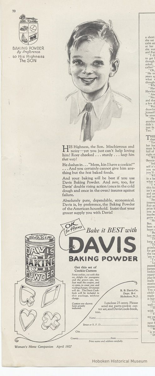 Davis Baking Powder, Women's Home Companion, April 1927 (cookie cutters)