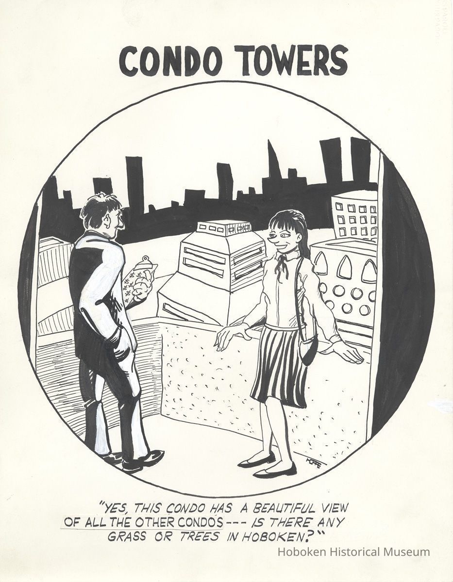 Pen-and-ink drawing: Condo Towers. Artist: Randy Hoppe, Hoboken, no date, circa 1990-1991. picture number 1