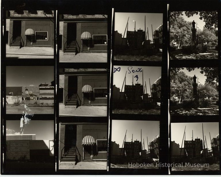 B+W negative contact sheet of images of Hoboken taken by John Conn. no date, [1976]. picture number 1