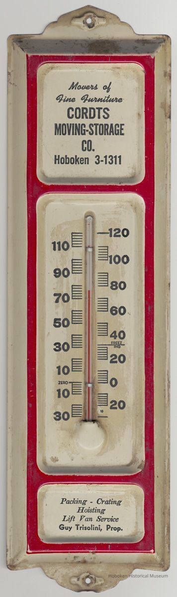 Wall thermometer: Cordts Moving-Storage Company, Hoboken, no date, circa 1950's. picture number 1