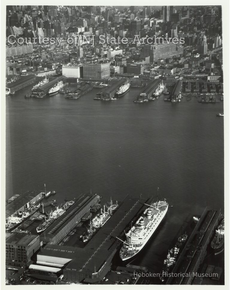 image aerial Holland America Lines piers, Oct. 14, 1948; Copyright: NJ State Archives