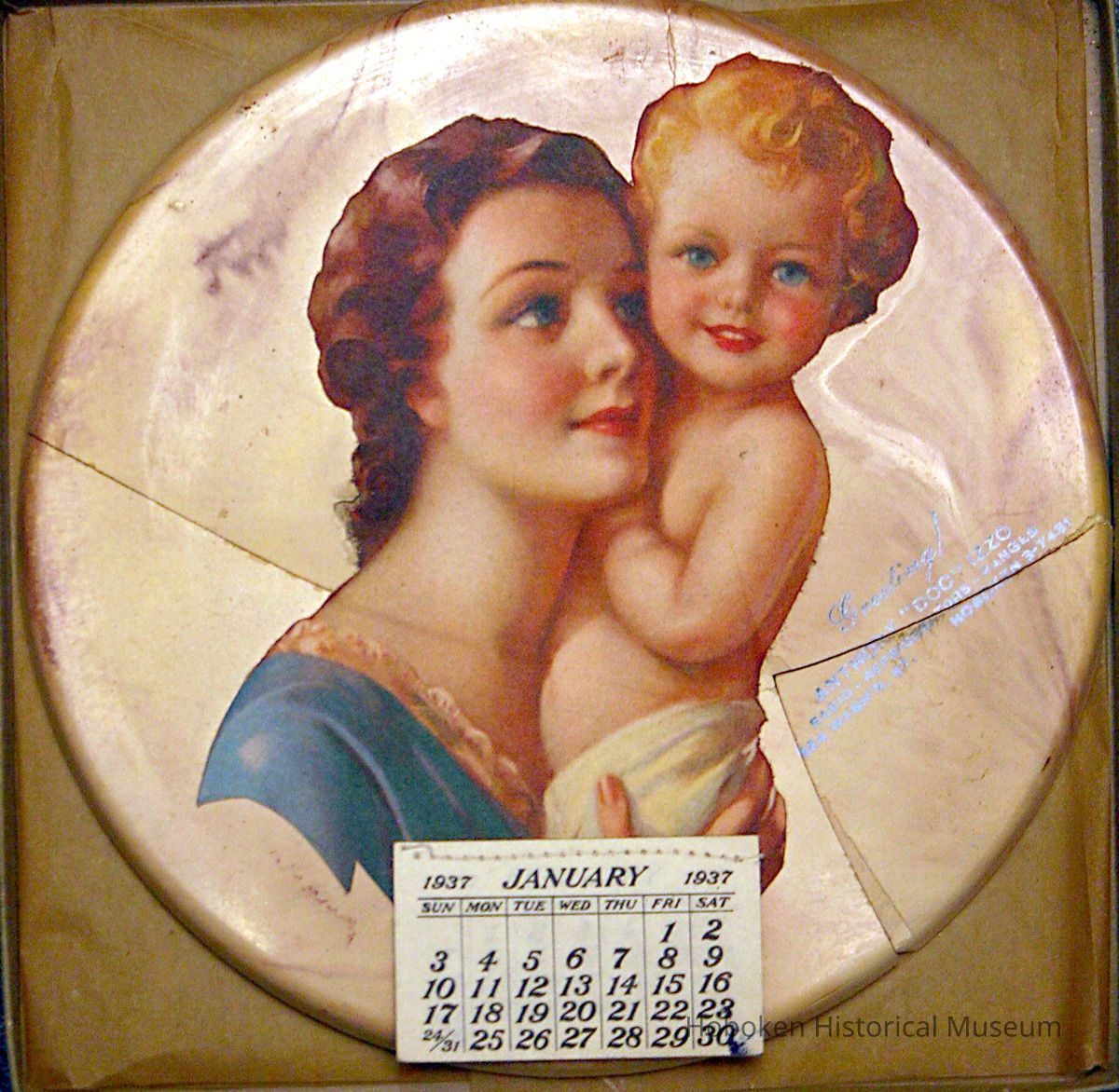 Wall calendar plaque from Anthony 'Doc' Izzo, 624 Washington St., Hoboken, 1937. picture number 1