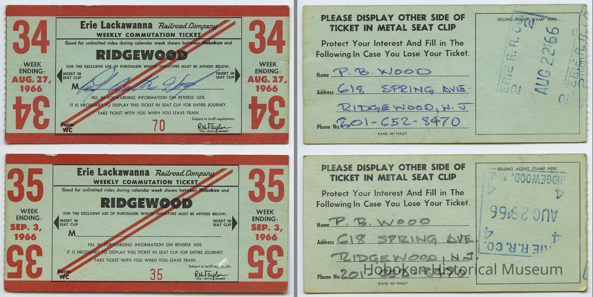 front and back: two 1966 Erie Lackawanna weekly commutation tickets