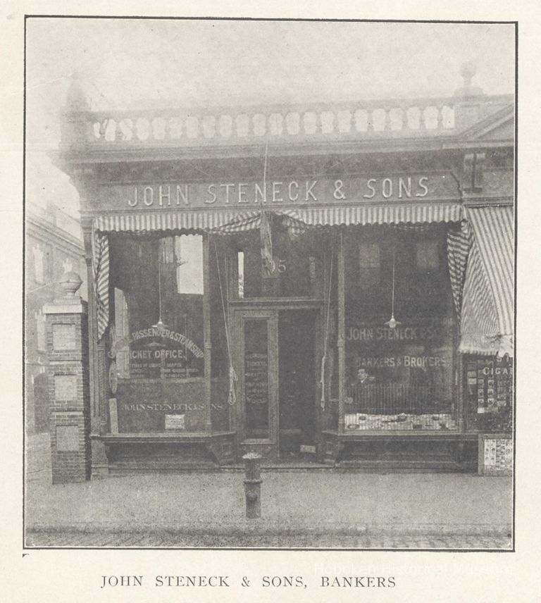 Printed B+W photograph of John Steneck & Sons, bankers, 95 River Street, Hoboken, no date, ca. 1906-1908. picture number 1