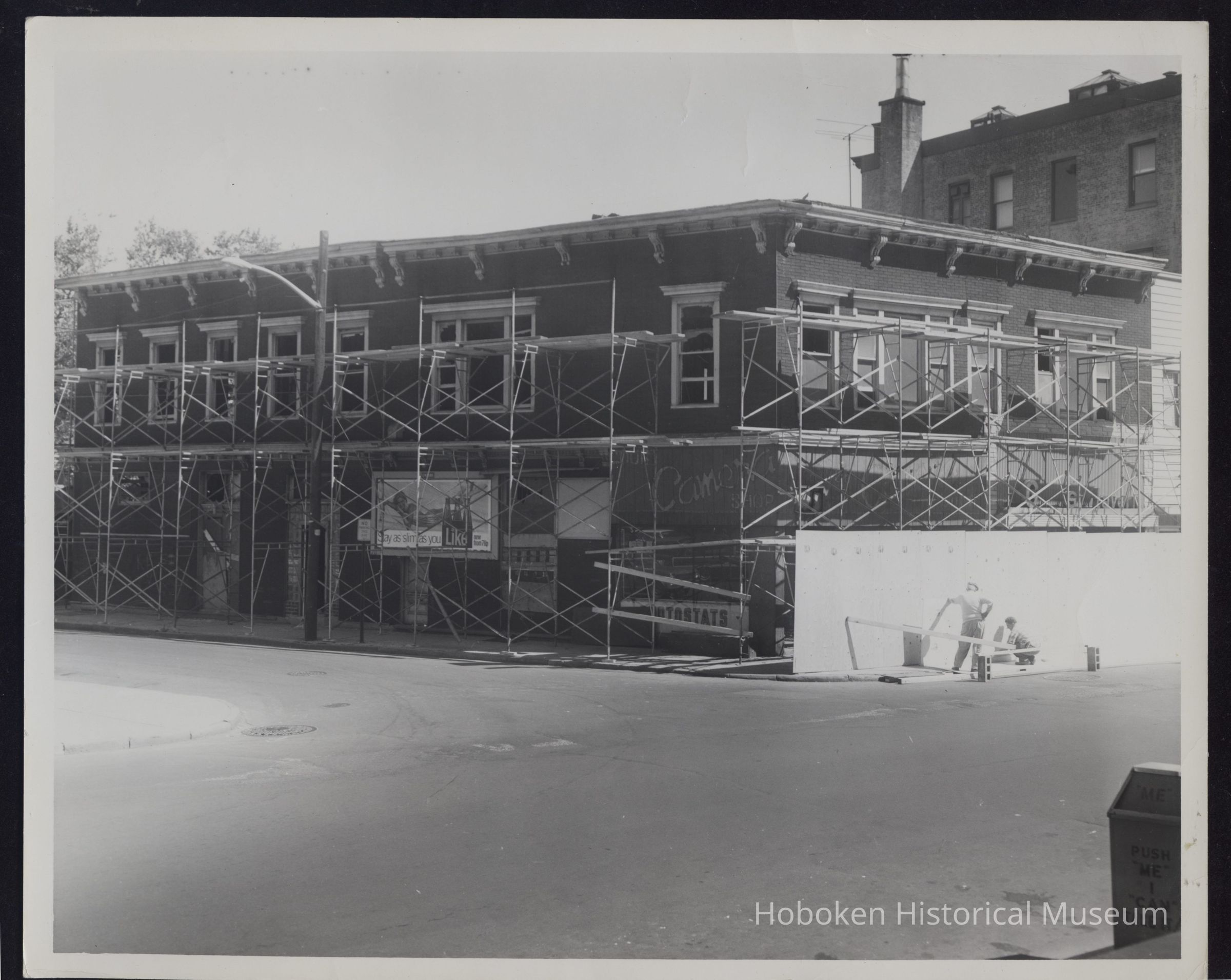 B&W photo of mixed-use apartment building at unknown location in New Jersey. picture number 1