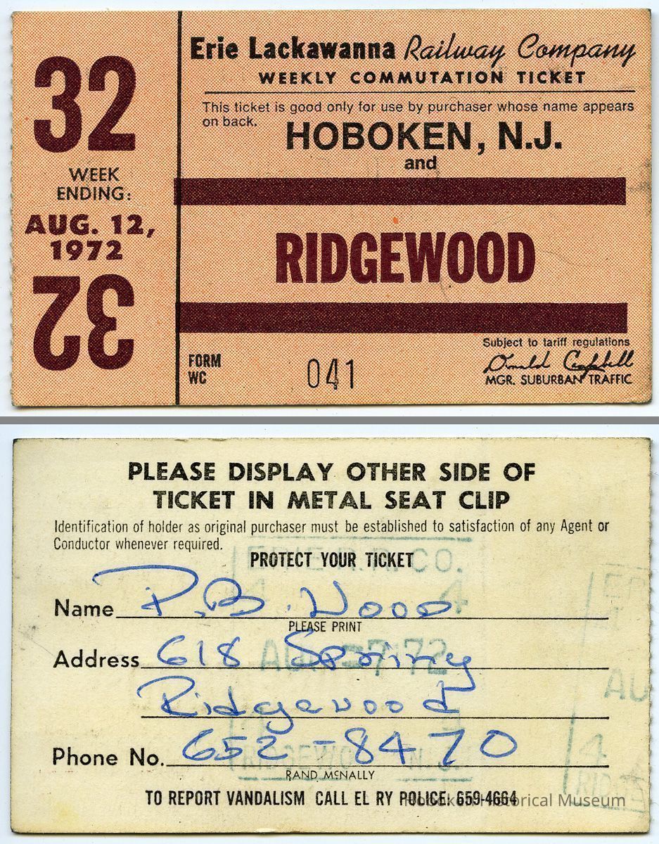 front & back: 1972 Erie Lackawanna Railway weekly commutation ticket