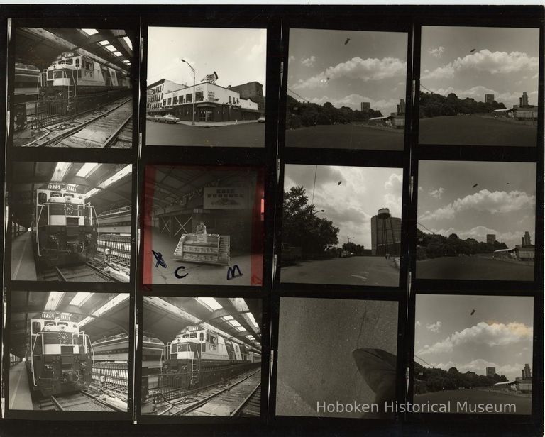 B+W negative contact sheet of images of Hoboken taken by John Conn. no date, [1976]. picture number 1