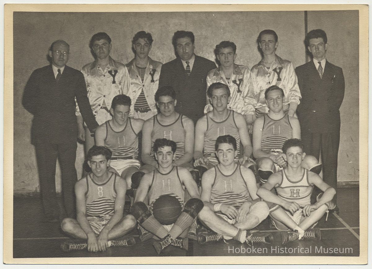 B+W photo of Hoboken YMCA basketball team, Hoboken, n.d., ca. 1940s. picture number 1