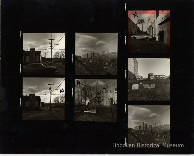 B+W negative contact sheet of images of Hoboken taken by John Conn. no date, [1976]. picture number 1