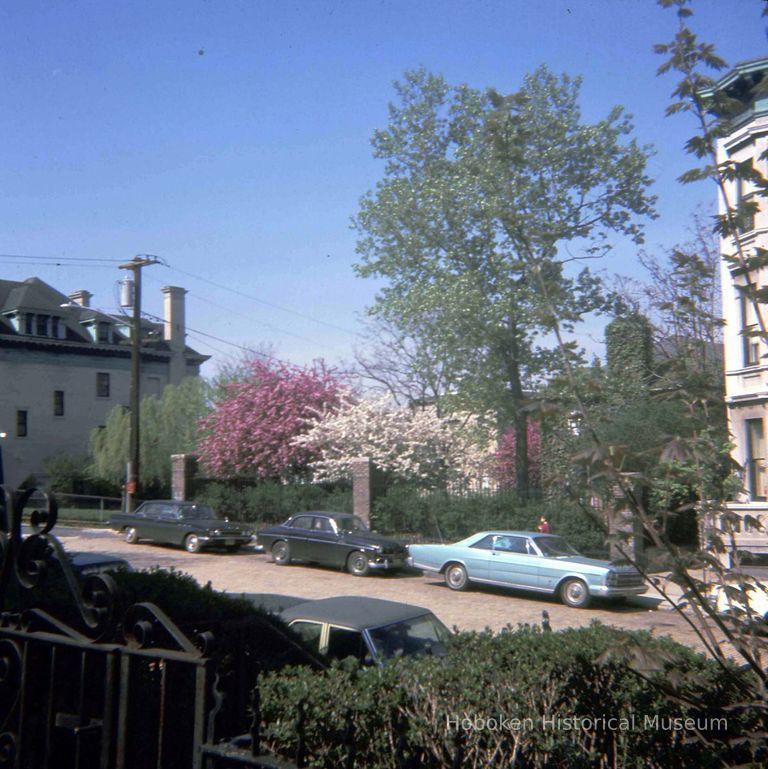 Color slide of the view southwest from the the front walk of 907 Castle Point Terrace, Hoboken, May, 1972. picture number 1