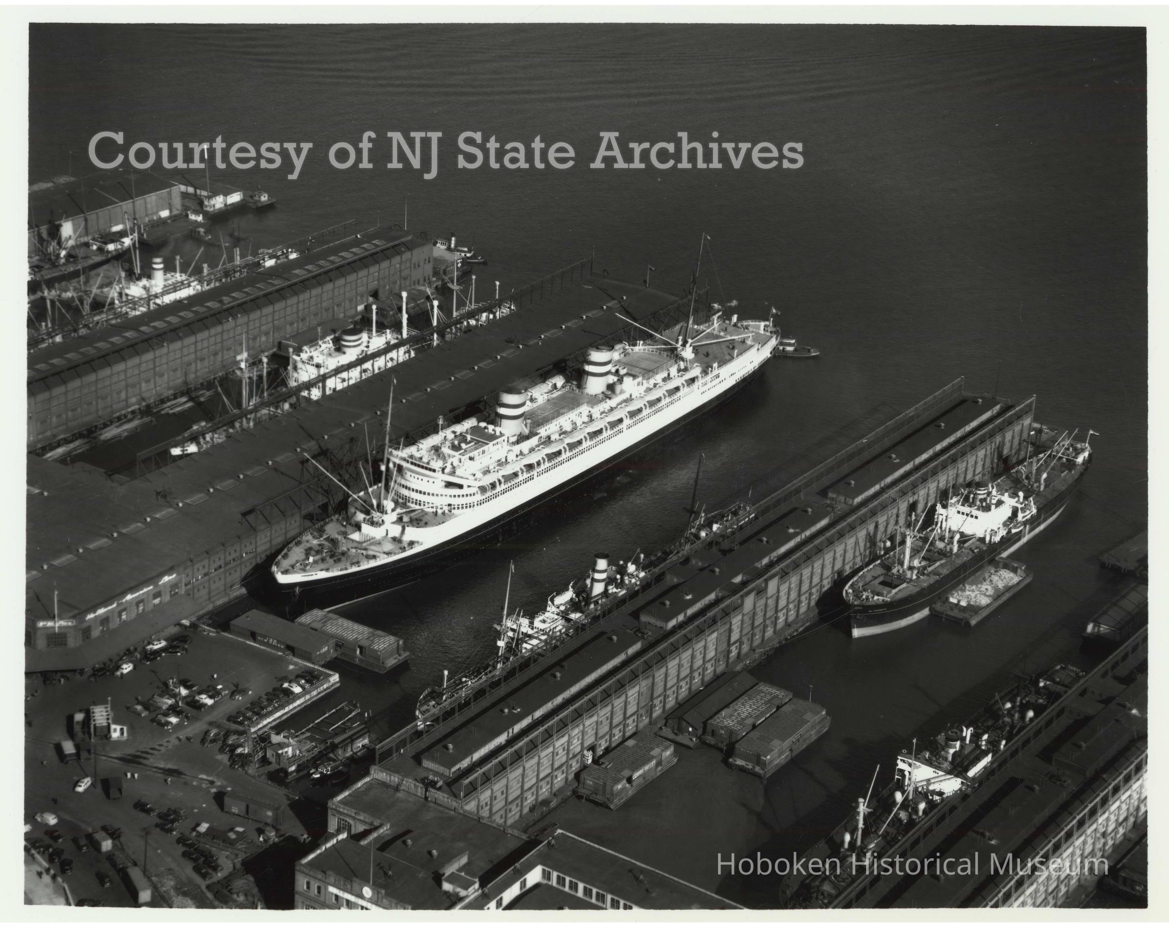 image aerial Holland America Lines piers, Oct. 14, 1948; Copyright: NJ State Archives