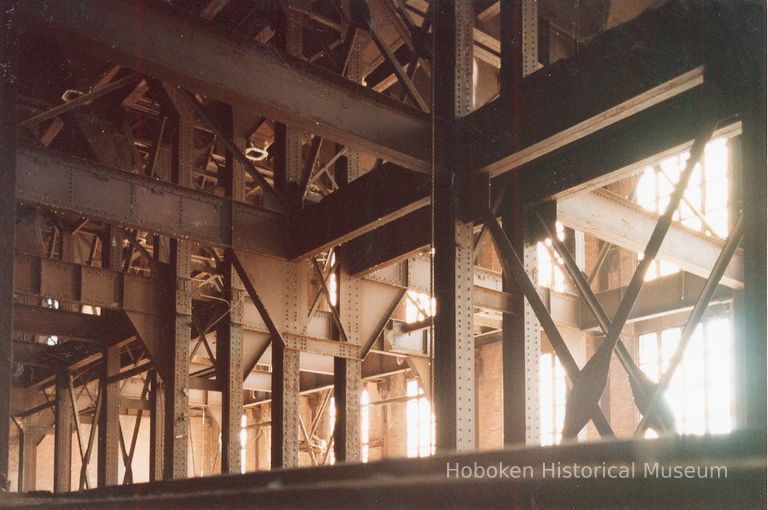 Digital image of color photo of the interior of the former Hudson & Manhattan Rail Road powerhouse, Jersey City, March, 2000. picture number 1