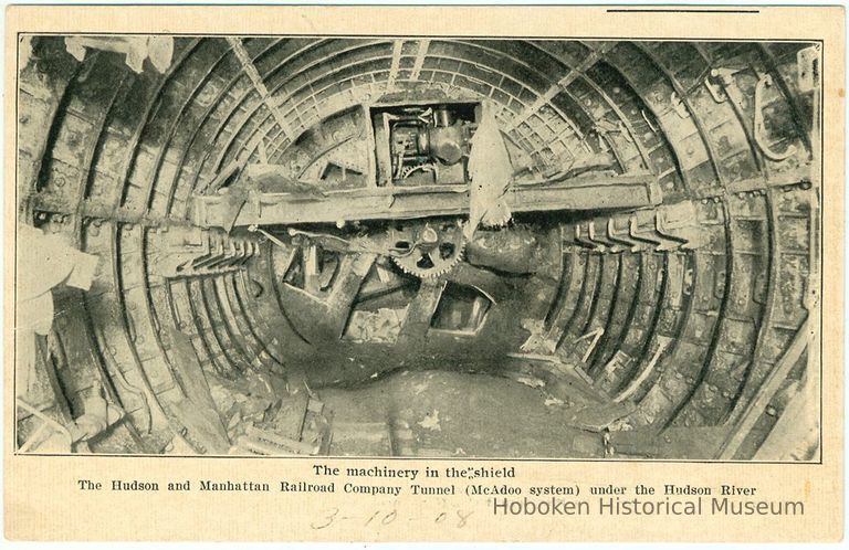 Digital image of Hudson & Manhattan R.R. postcard titled: The Machinery in the shield. 1908. picture number 1