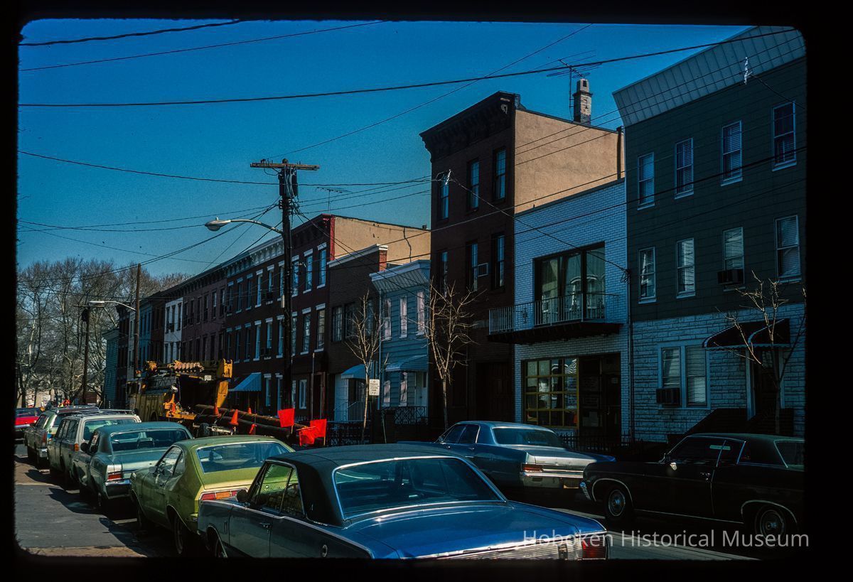 Color slide of eye-level view of row houses on the E side of Park between 3rd and 4th looking N from mid-block picture number 1