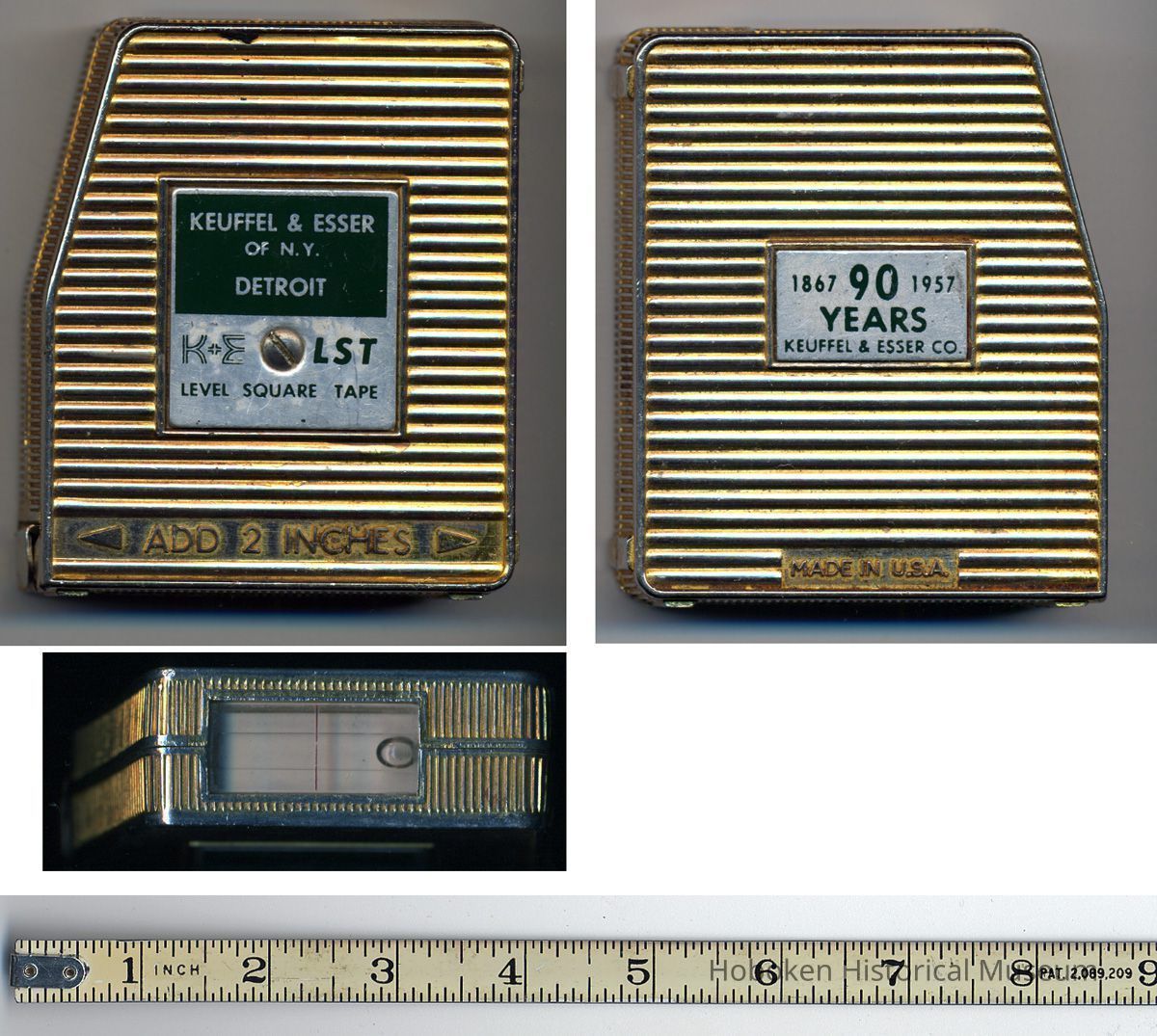 several views of K&E LST 90th Anniversary keepsake tape measure