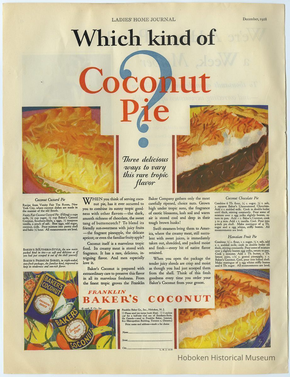 Baker's Coconut ad, Ladies' Home Journal, Dec. 1928