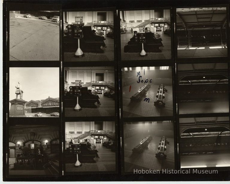 B+W negative contact sheet of images of Hoboken taken by John Conn. no date, [1976]. picture number 1