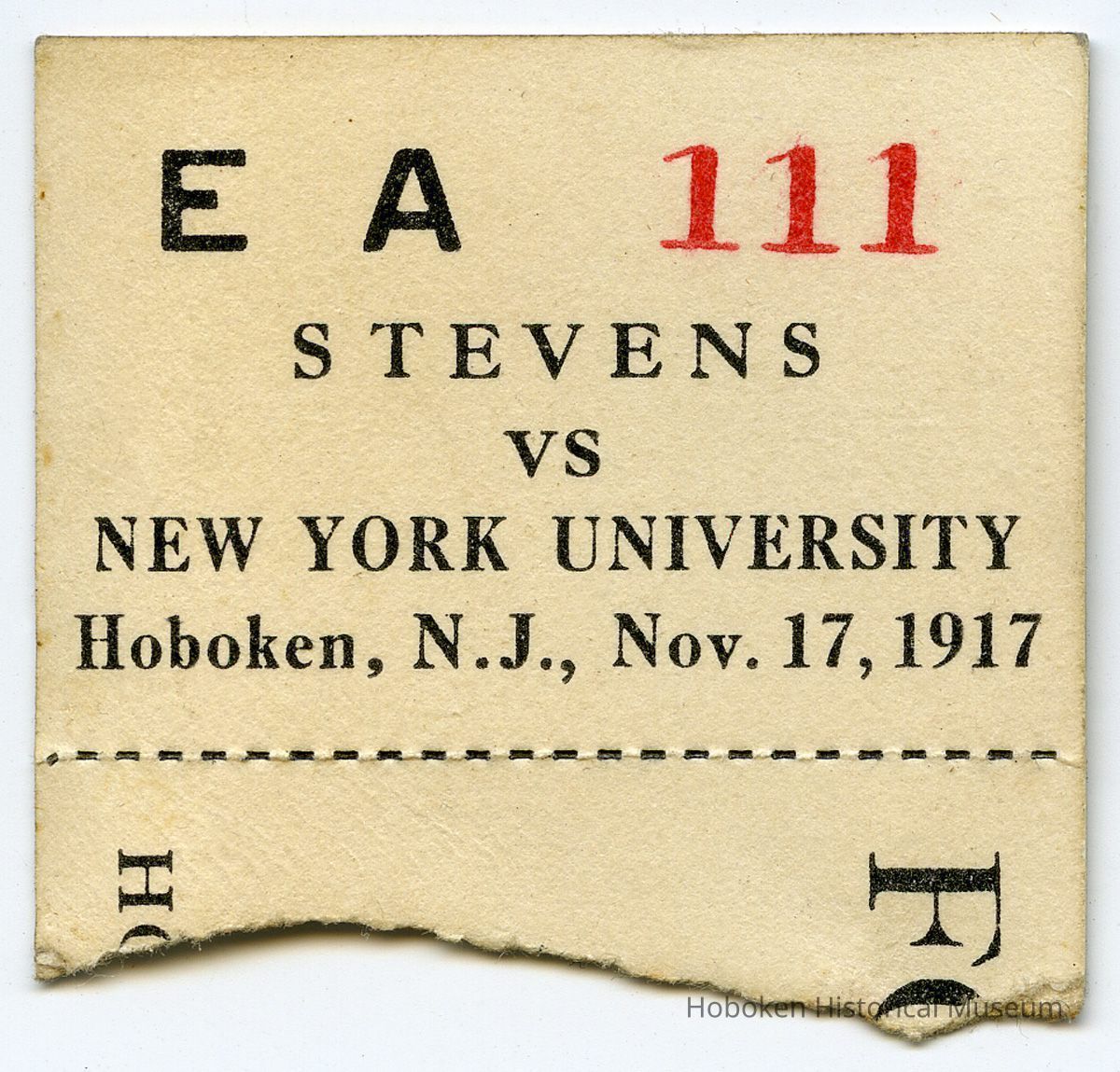 ticket stub Stevens versus New York University, Hoboken, Nov. 17, 1917