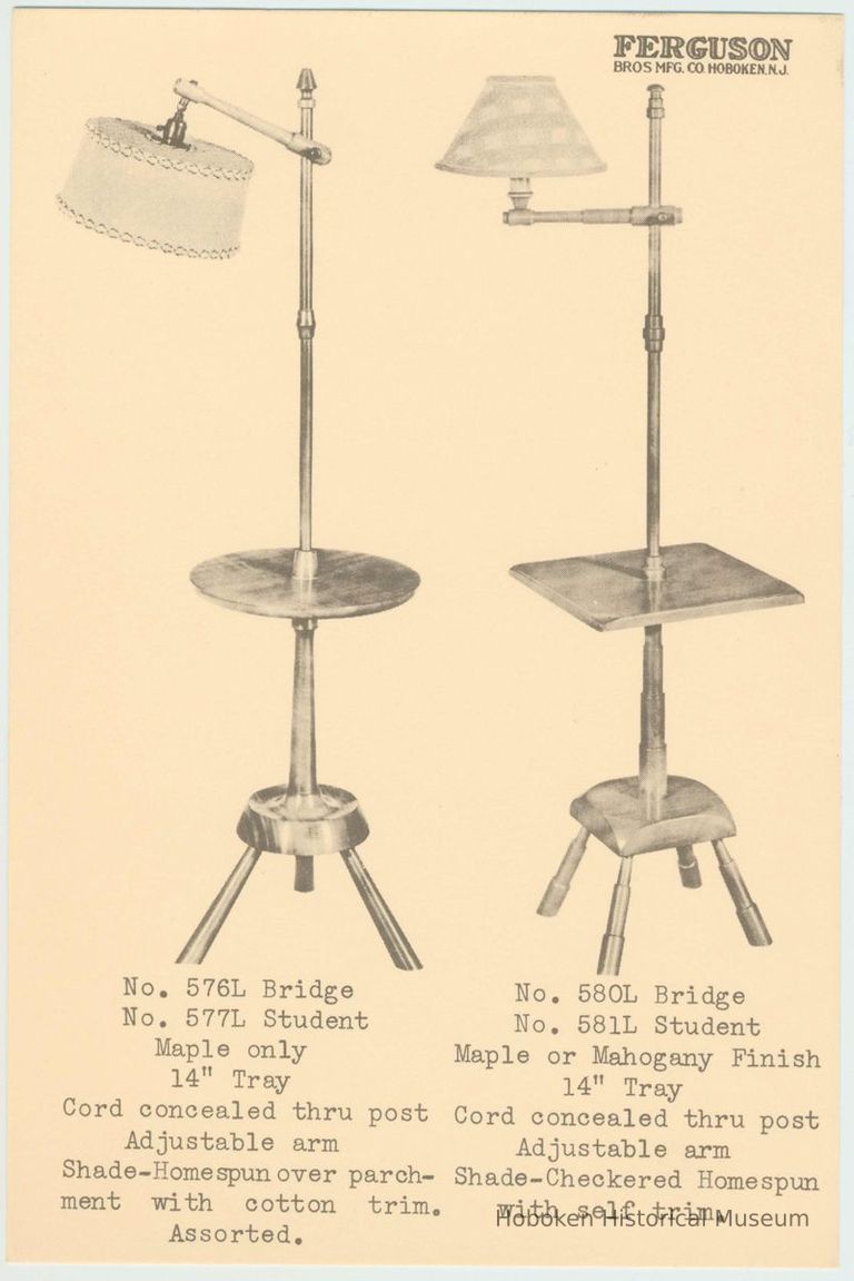 Catalog product style sheet for lamp tables from Ferguson Brothers Manufacturing Company, Hoboken, no date, ca. 1940. picture number 1